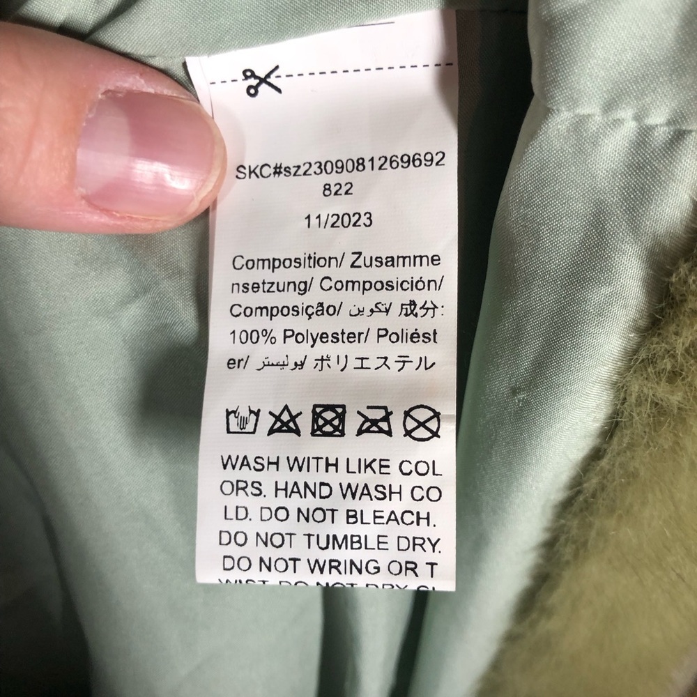 Faux Mink Fur Colorblock Long Coat Size M 8/10 Green Dopamine Maximalist Happy - Picture 6 of 7